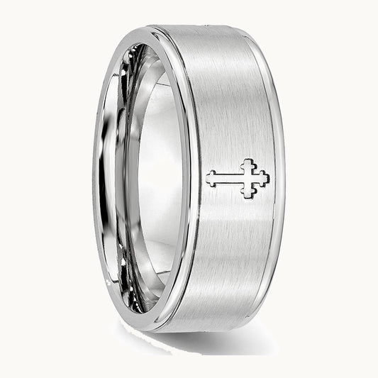Chisel Cobalt Satin and Polished Ridged Edge 8mm Band