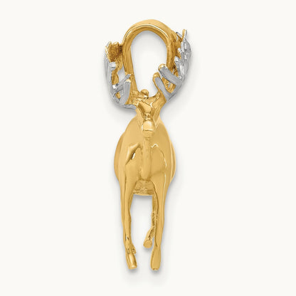 D/C 3D Moose Pendant, 14K with White Rhodium