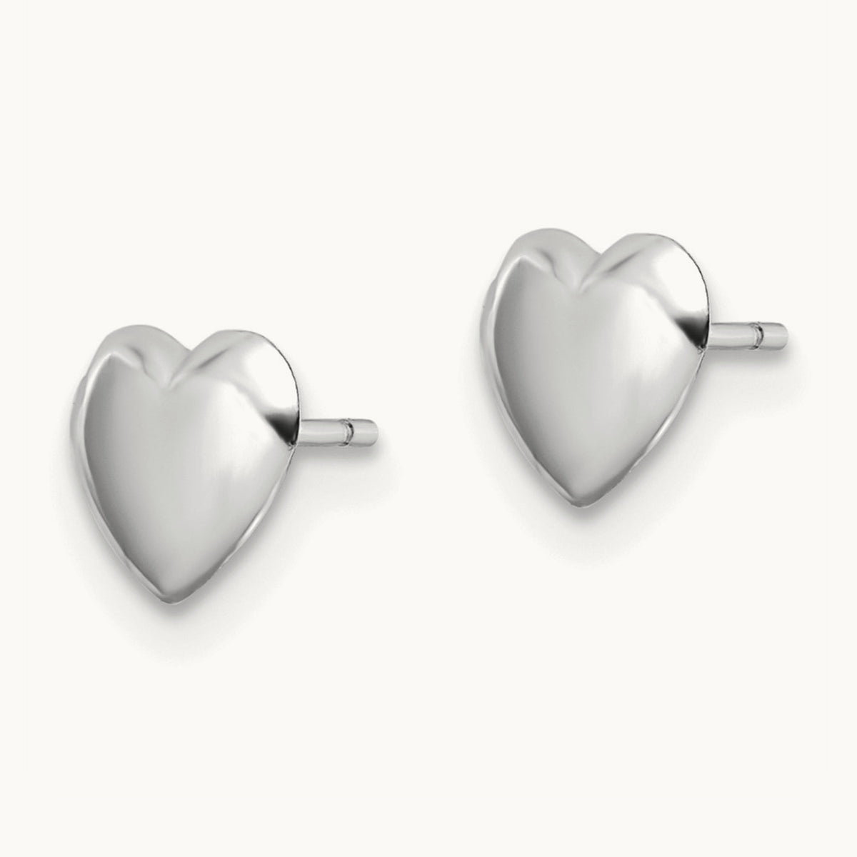 Polished Heart Post Earrings — 14K White Gold