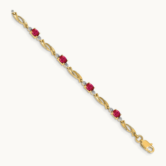 Diamond and Oval Ruby Bracelet, 14K