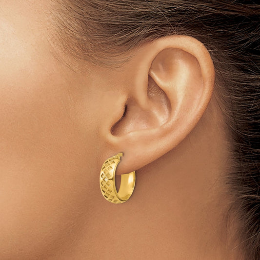 Polished and Brushed Fancy Hoop Earrings — 14K Yellow Gold