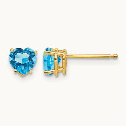 Heart Blue Topaz Earrings, 5mm, 14K