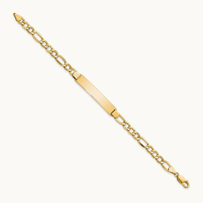 Polished Semi-Solid Figaro ID Bracelet, 14K