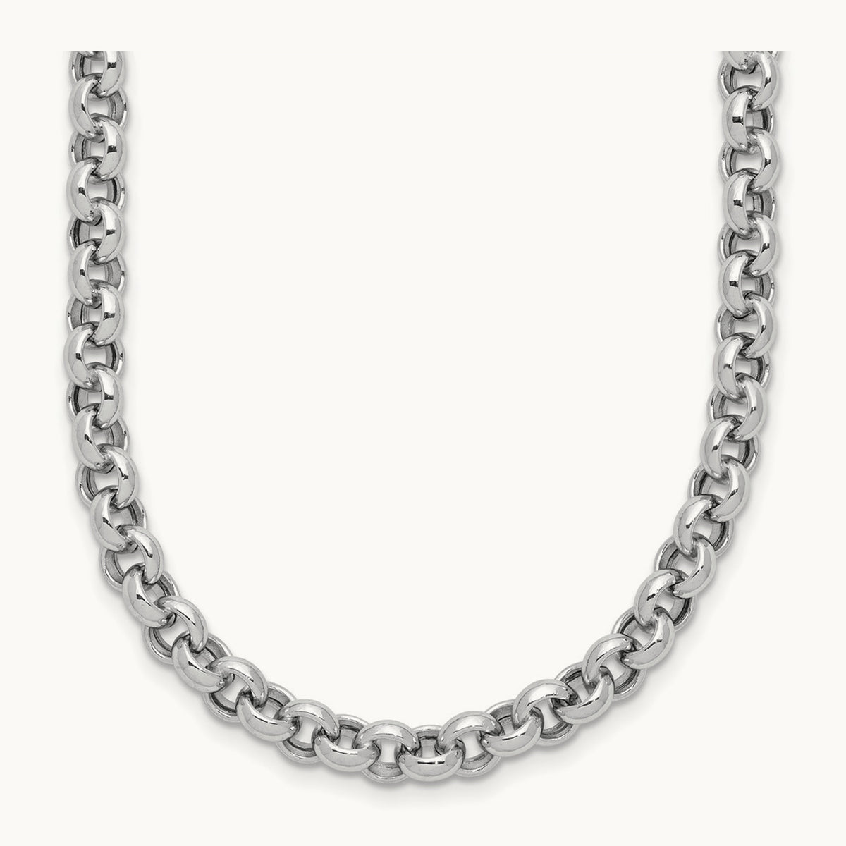 18in Polished Fancy Rolo Link Necklace, 5mm, 14K White Gold