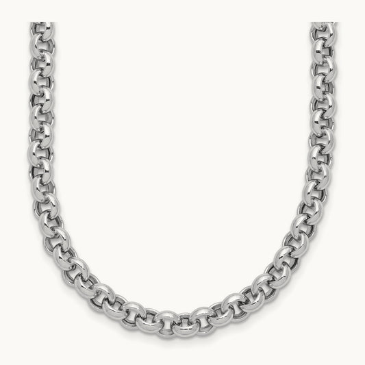 18in Polished Fancy Rolo Link Necklace, 5mm, 14K White Gold