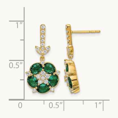 Created Emerald Dangle Post Earrings, 0.50 ct tw Lab-Grown Diamond