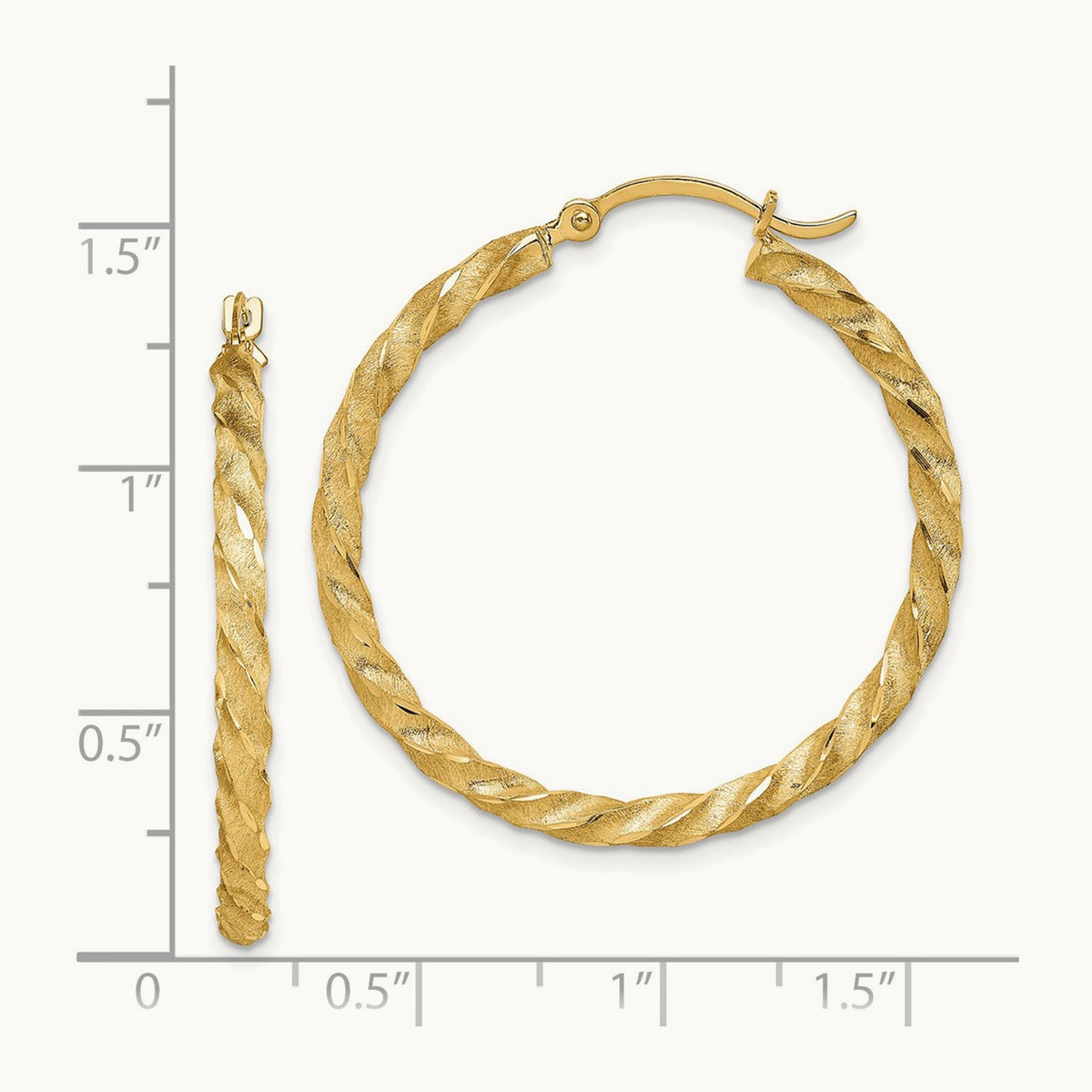 Twisted Satin Diamond-Cut Hoop Earrings — 14K Yellow Gold, 33.5mm