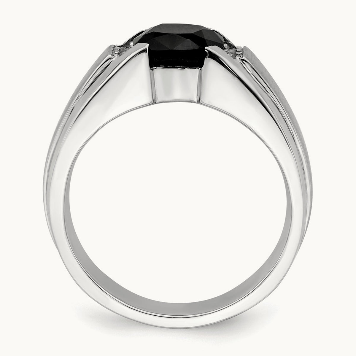 Onyx and Diamond Mens Ring, 14K White Gold