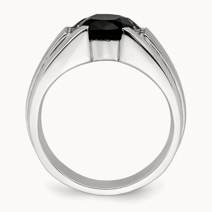Onyx and Diamond Mens Ring, 14K White Gold