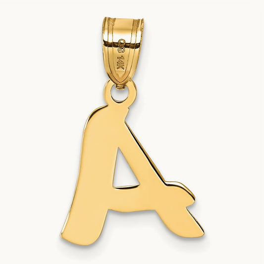 Polished Script Initial Pendant — 14K Yellow Gold, A
