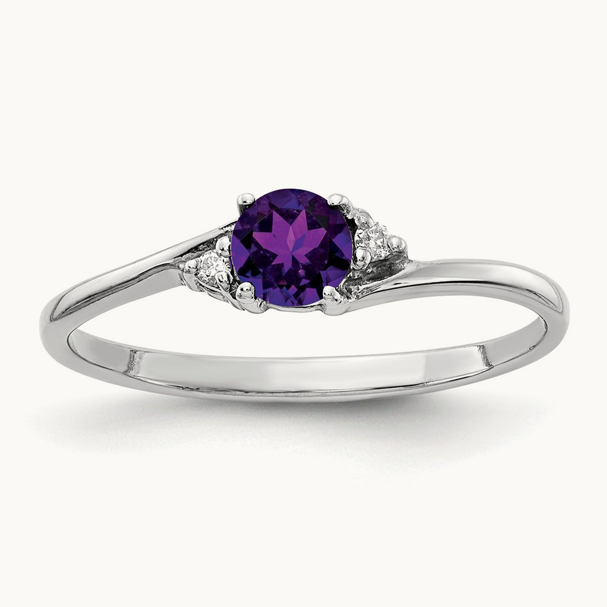 Amethyst & AA Diamond Ring, 4mm, 14K White Gold