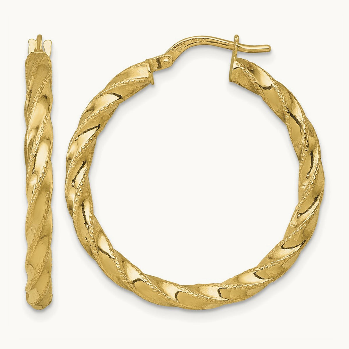 Polished Diamond-cut Twist Hoop Earrings — 32mm