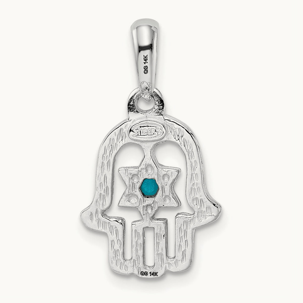 Turquoise Chamseh Pendant — 14K White Gold