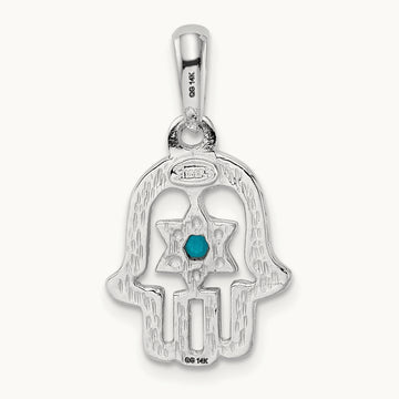 Turquoise Chamseh Pendant — 14K White Gold