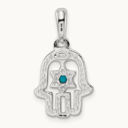 Turquoise Chamseh Pendant — 14K White Gold