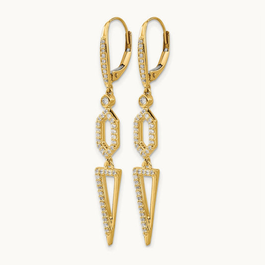 Diamond Triangle Leverback Earrings, 14K