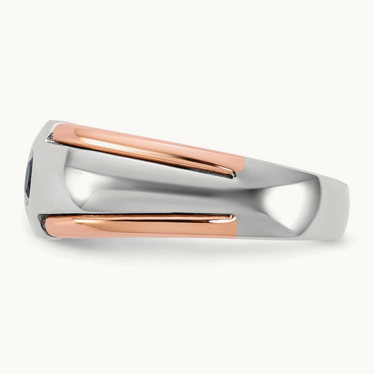 White/Rose Gold IBGoodman Men's Black Diamond Complete Ring, 14K Two-tone