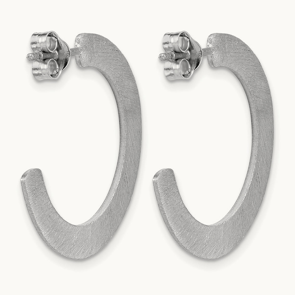RH-plated Scratch Finish J-Hoop Post Earrings, Sterling Silver — Leslie's