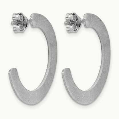 RH-plated Scratch Finish J-Hoop Post Earrings, Sterling Silver — Leslie's