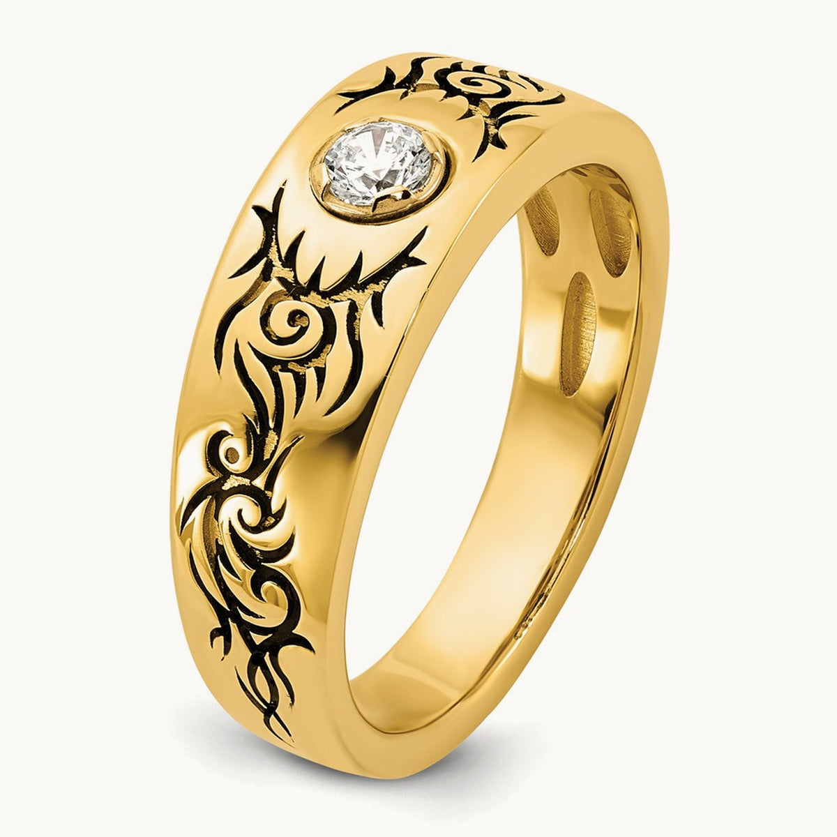 Antiqued IB Goodman Flame Mens Complete 1/5ct Diamond Ring, 14K Yellow Gold