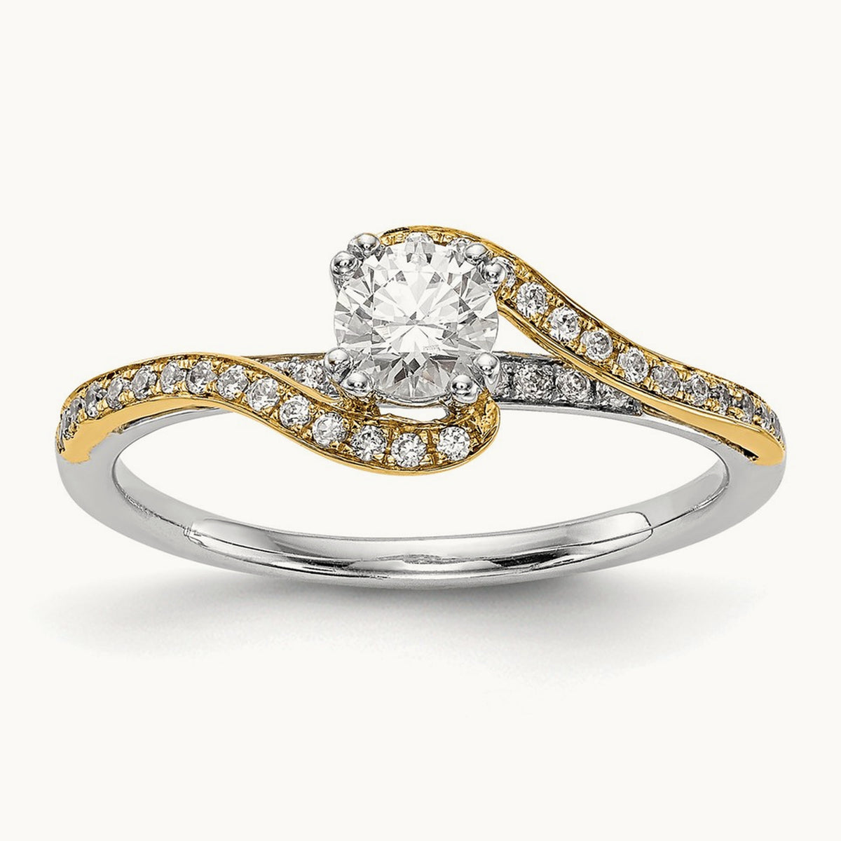 Round Semi-Mount Bypass Engagement Ring — 14K Two-Tone, 6.75