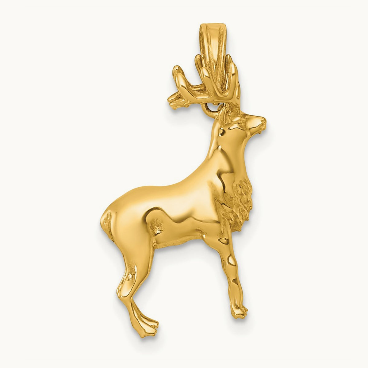 Polished 3-D Reindeer Charm, 14K