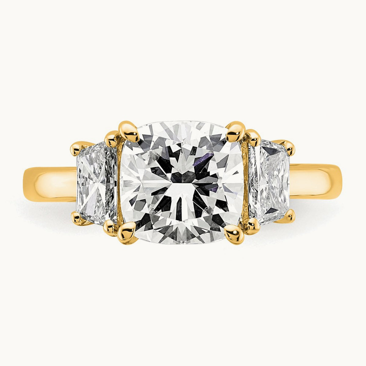 Cushion & 1/2 Moon Engagement Ring, 1.25-3.75 ct tw Lab-Grown Diamond — 3 1/8 ct, 14K Yellow Gold