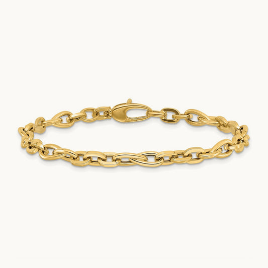 7.5in Polished Fancy Link Bracelet — 14K Yellow Gold