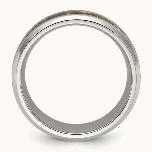 Polished with Black and Gold Foil Inlay Band, 8mm, Stainless Steel