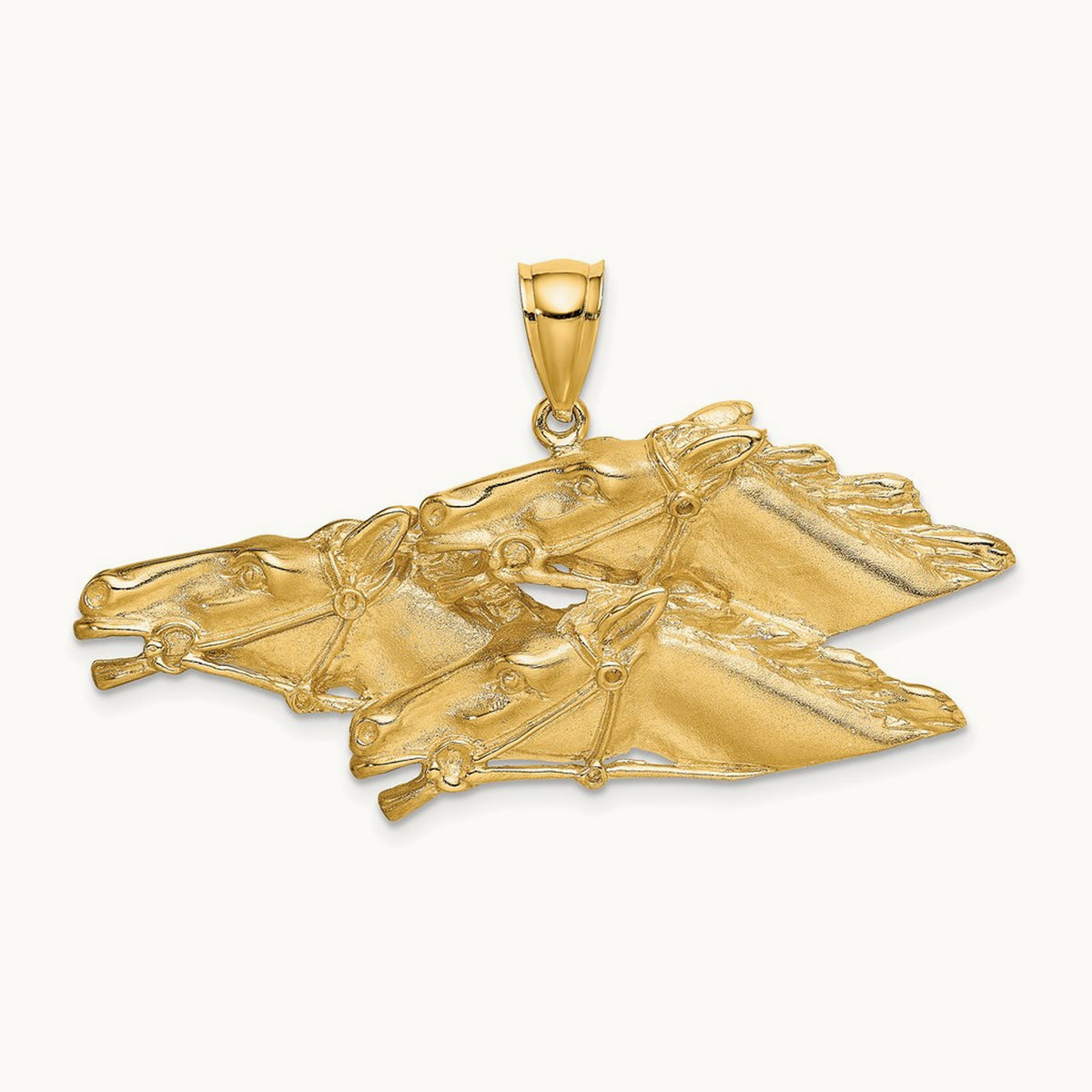 Triple Horse Head Charm, 14K