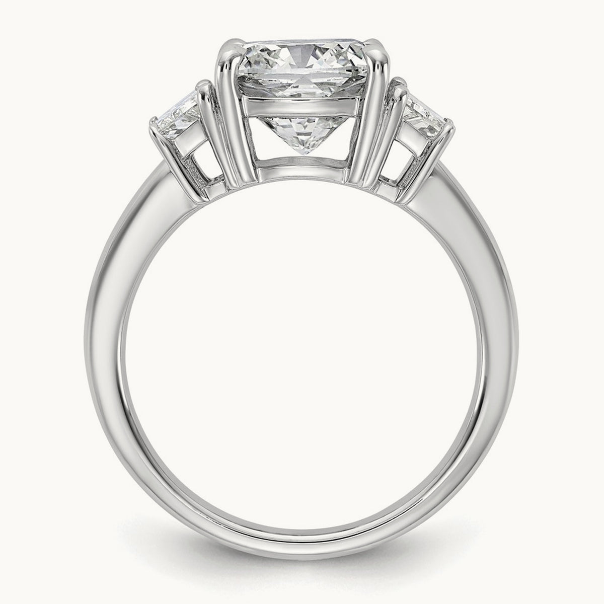 Cushion & 1/2 Moon Engagement Ring — 14K White Gold, 3 3/4 ct, 7