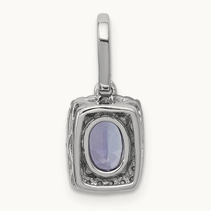 Oval .94 Tanzanite and Diamond Rectangle Pendant, 14K White Gold