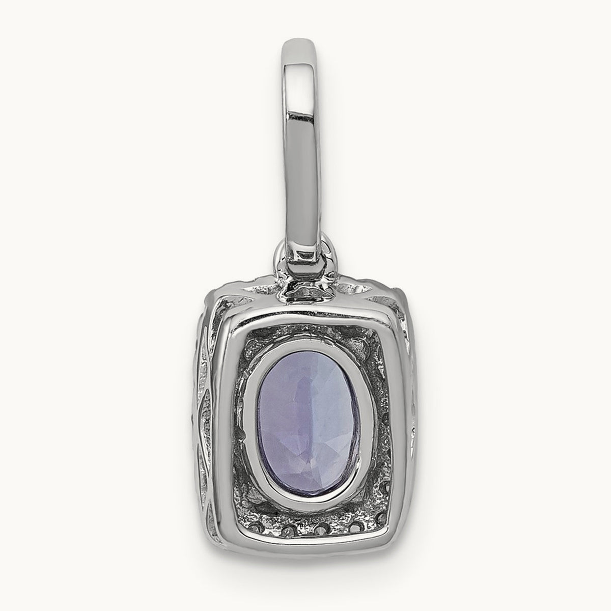 Oval .94 Tanzanite and Diamond Rectangle Pendant, 14K White Gold