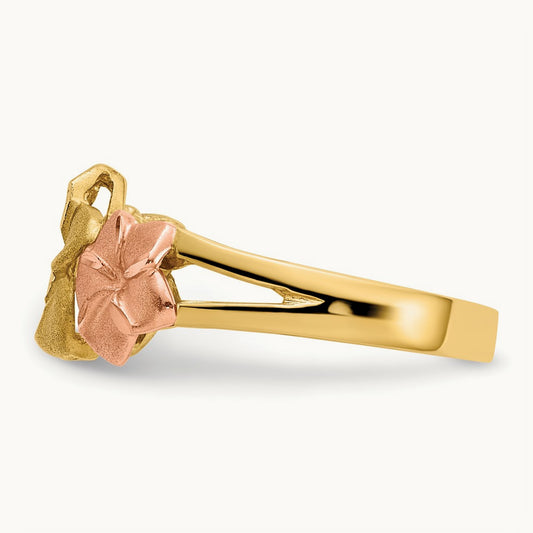 Tri-color Plumeria Ring, 14K
