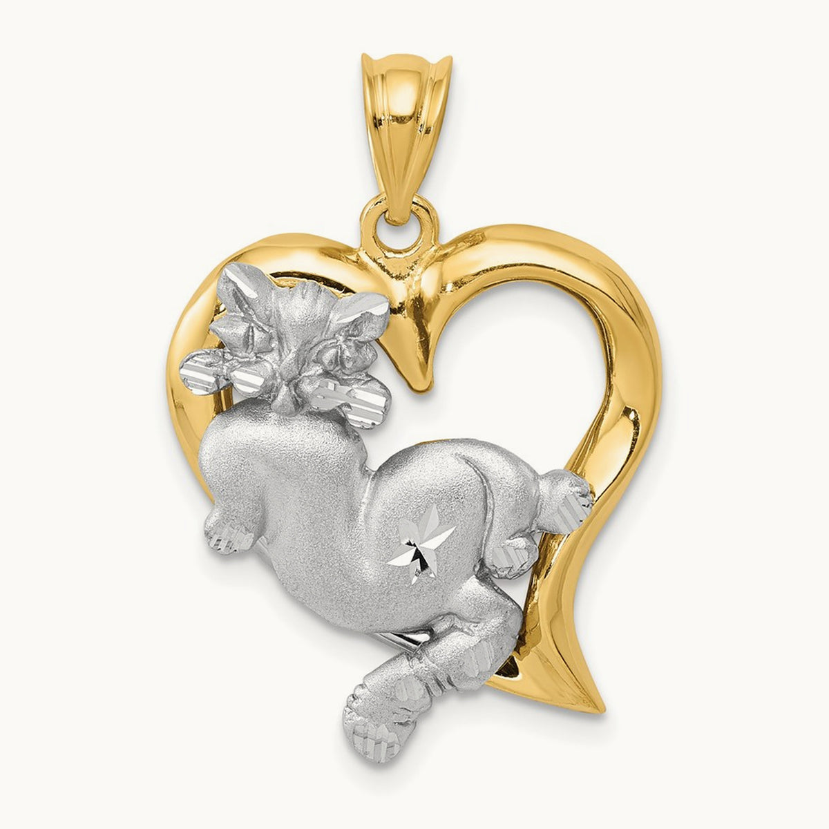 Cat In Heart Charm, 14K Two-tone