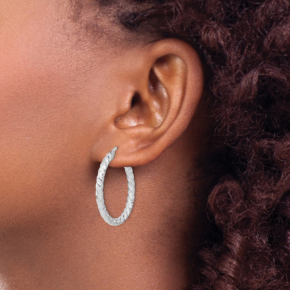 Diamond-Cut Twisted Hoop Earrings — 14K White Gold