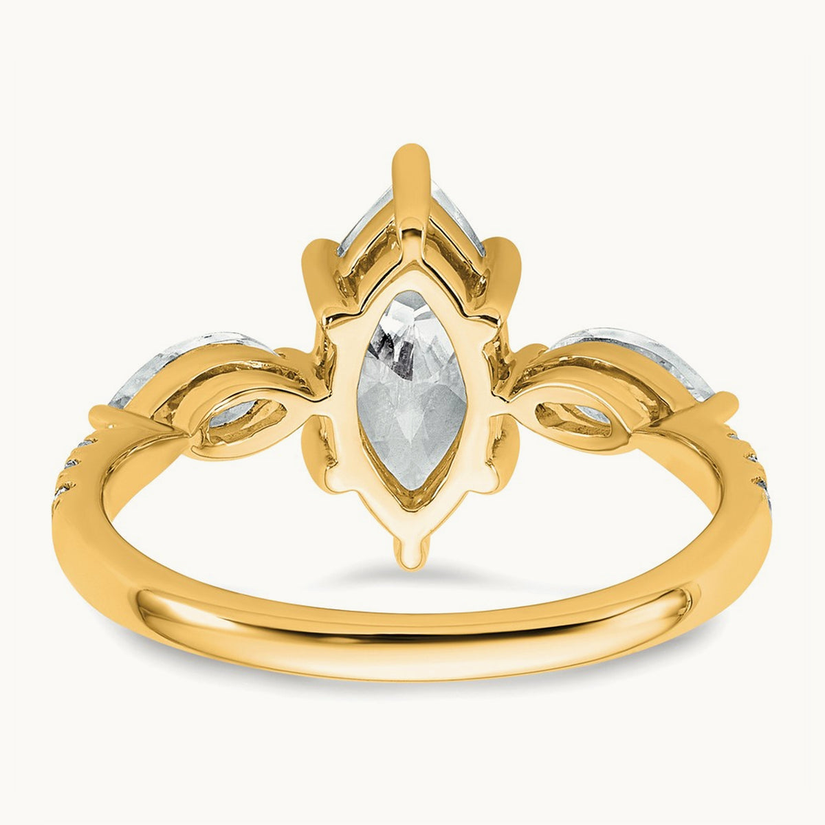 Marquise 3 Stone Engagement Ring, 1.50-2.00 ct tw Lab-Grown Diamond — 2 1/6 ct, 14K Yellow Gold