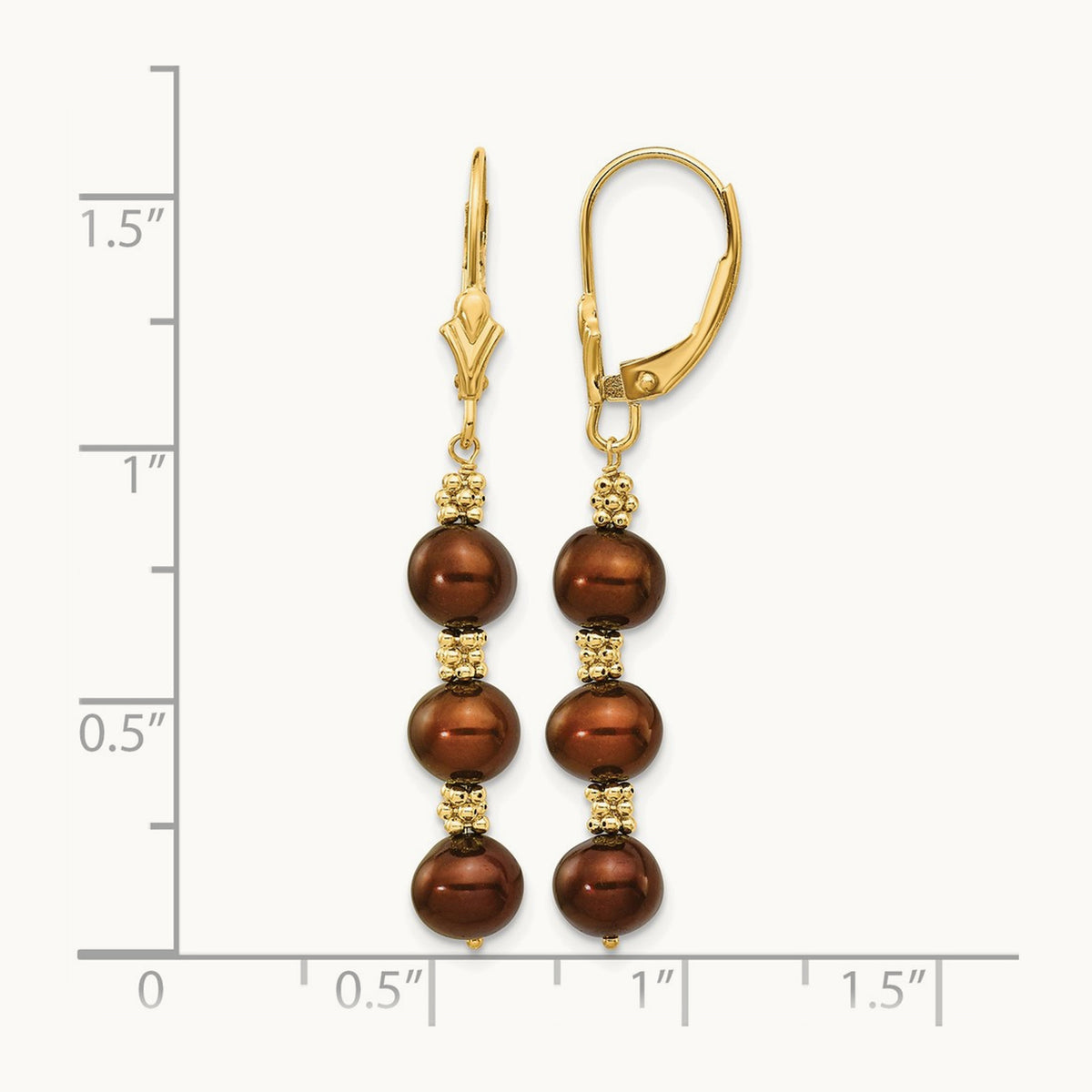 5- Brown Semi-round FW Cultured Pearl Leverback Earrings, 14K