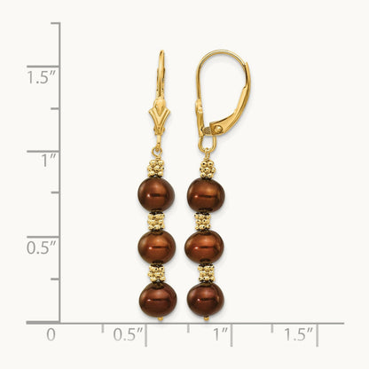 5- Brown Semi-round FW Cultured Pearl Leverback Earrings, 14K