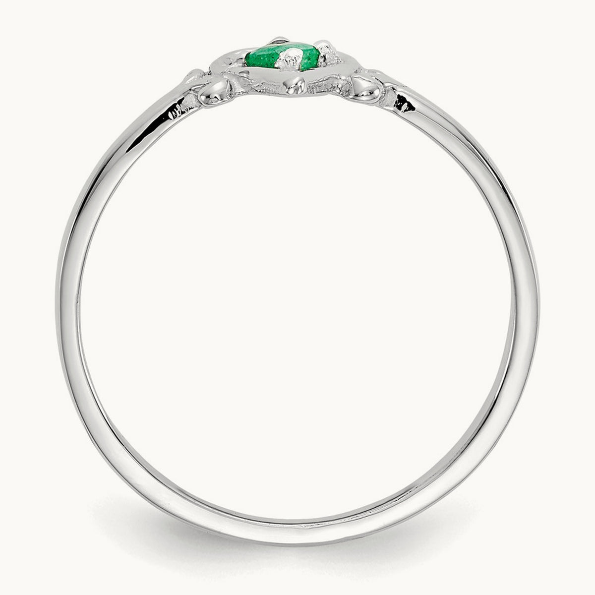 Emerald Birthstone Heart Ring — 14K White Gold, 7