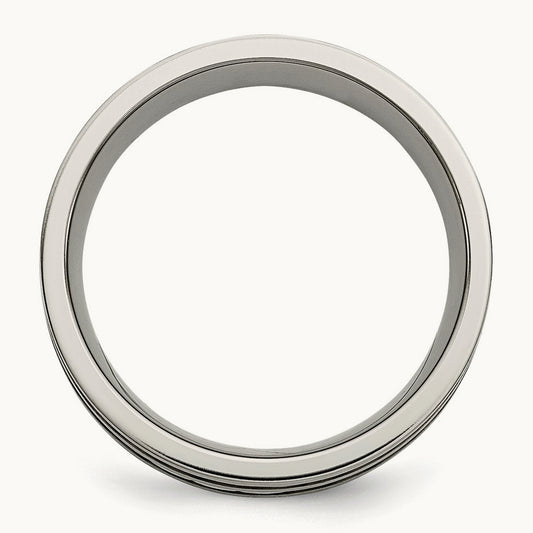 Antiqued & Brushed w/Sterling Silver Braided Inlay Band, 8mm, Titanium