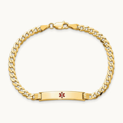 Medical Red Enamel Curb Link ID Bracelet, 14K