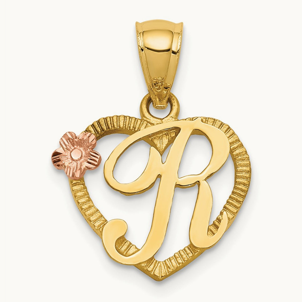 Heart Initial Pendant — 14K Two-Tone Gold, R
