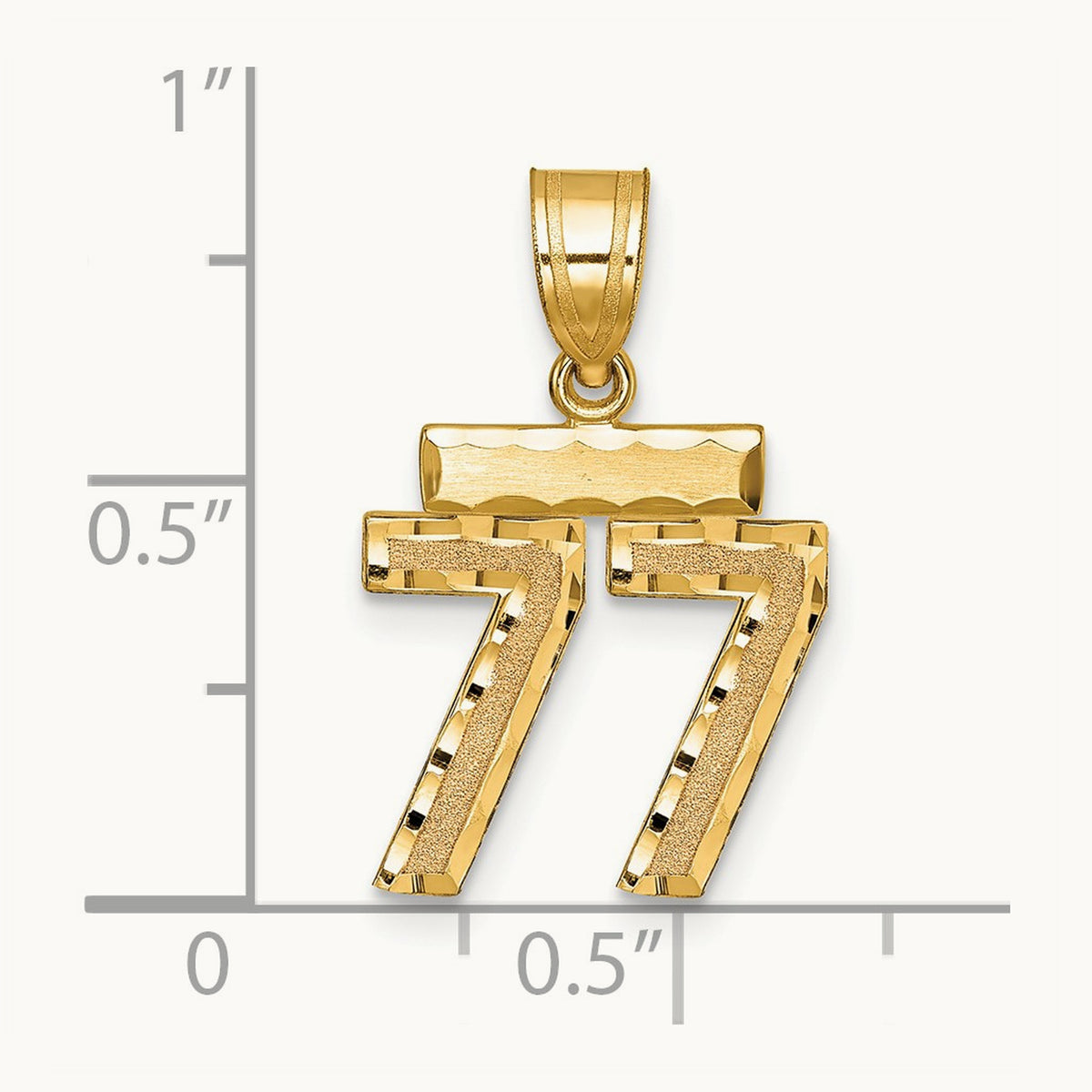 Small Brushed Diamond-cut Number 77 Charm, 14K