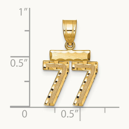 Small Brushed Diamond-cut Number 77 Charm, 14K