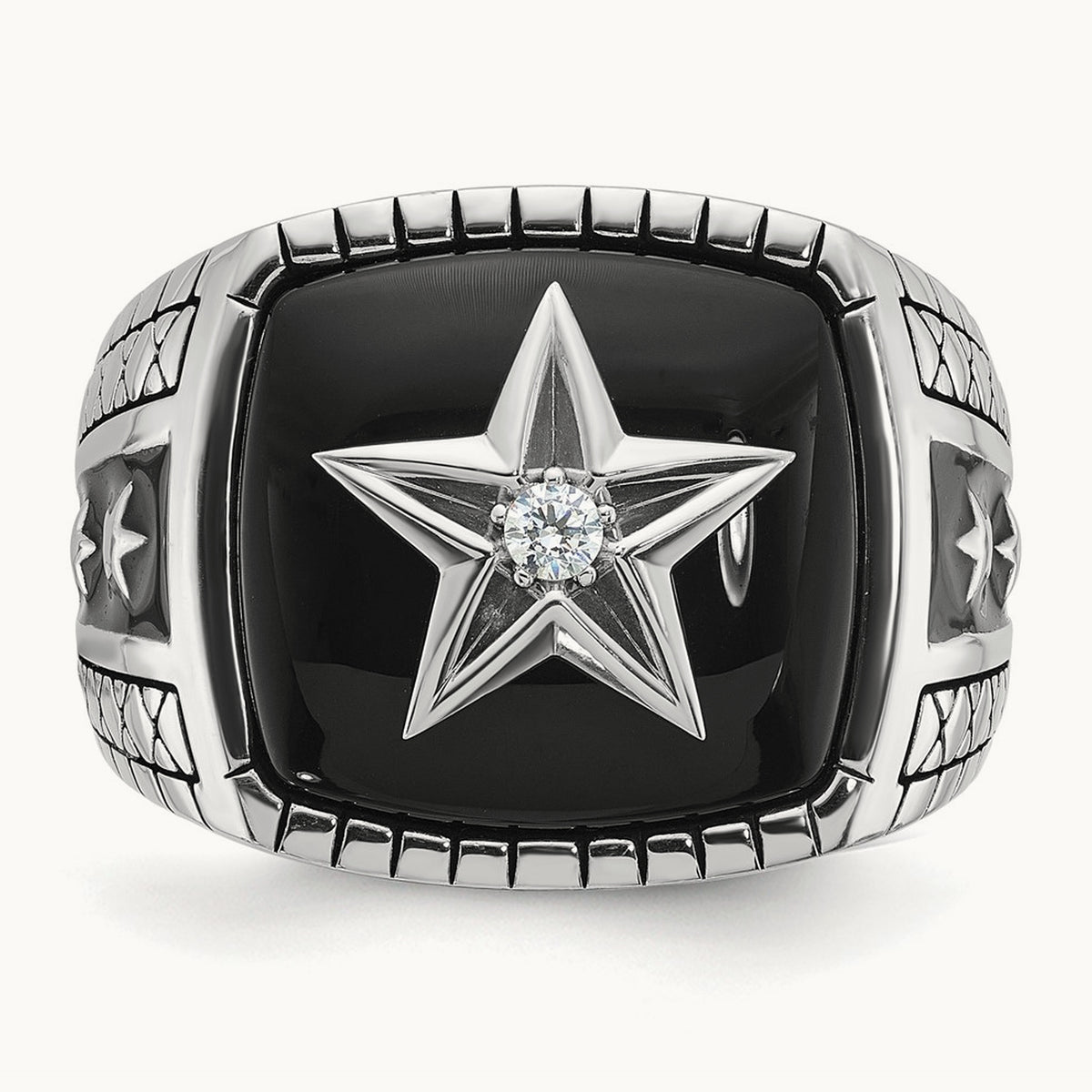 IBGoodman Men's Antiqued Onyx and Diamond Complete Ring, 14K White Gold