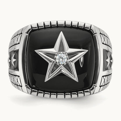 IBGoodman Men's Antiqued Onyx and Diamond Complete Ring, 14K White Gold