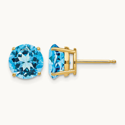 Blue Topaz Post Earrings, 8mm, 14K