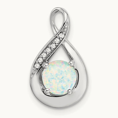 Created Opal and Lab-Grown Diamond Pendant — 14K White Gold