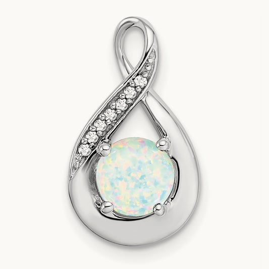Created Opal and Lab-Grown Diamond Pendant — 14K White Gold
